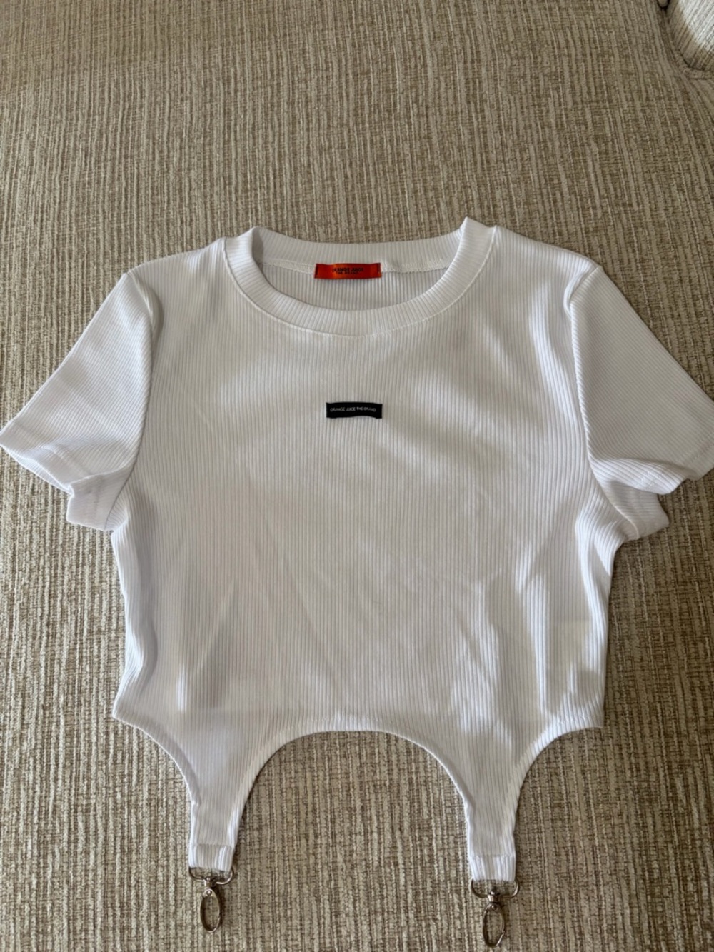 White Ribbed Crop Top with Garter Clips